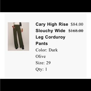 Reformation Dark Olive Corduroy Pants